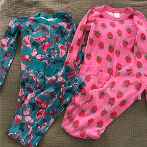 LOT Hanna Anderson Butterfly and Strawberry Pajama Sets